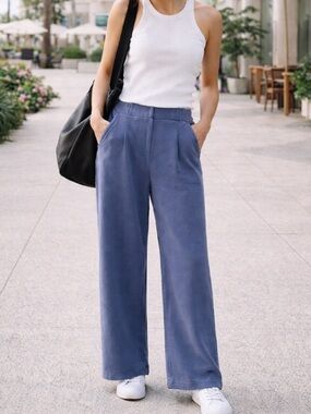 Aerie New Heights Fleece Trouser Indigo Blue Wide Leg Sweat Pants